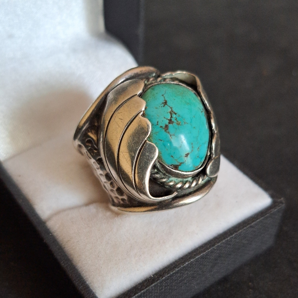 *SOLD*Old Pawn Native American Turquoise Ring. 16.2 grams Solid Sterling